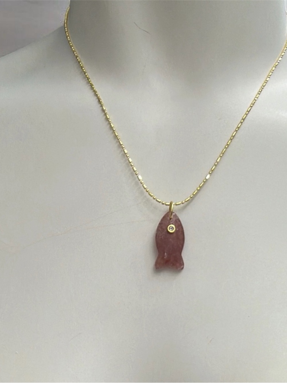 Gold Chain Necklace with Pink Fish Pendant